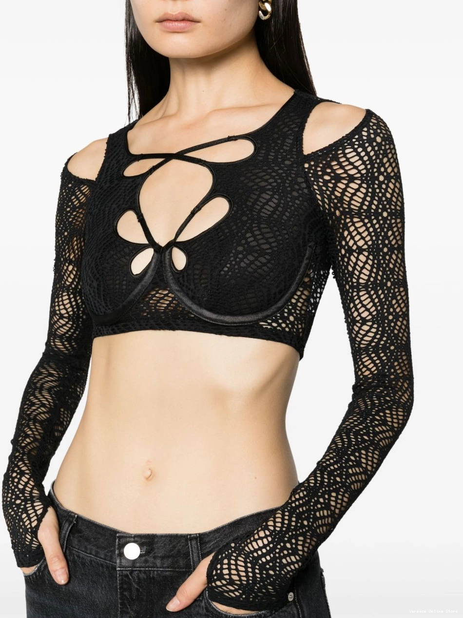 Affordable top Versace Jeans cropped mesh-lace Women Couture 0710